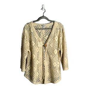 Mirror Image Tan Crochet Top One Button Closure XL